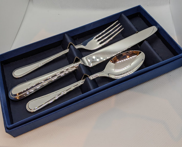 Child's Silver Plated Bead Patterned 3 Piece Cutlery Set